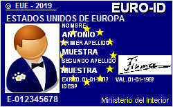 Fig. 1 - DNI (Documento Nacional de Identidad) de un europeo real de 2ª generación final del estado de España.